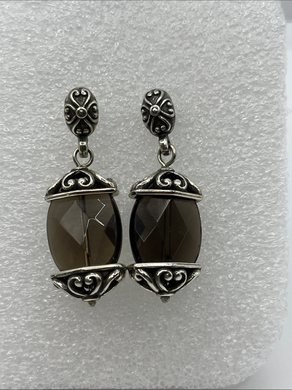 Brighton Smoky Brown Quartz  Drop Earrings with Silver Filigree Pierced